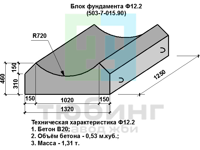 Блок фундамента лекальный Ф12.2 по ТПР 503-7-015.90, альбом 3 Блок фундамента лекальный Ф12.2