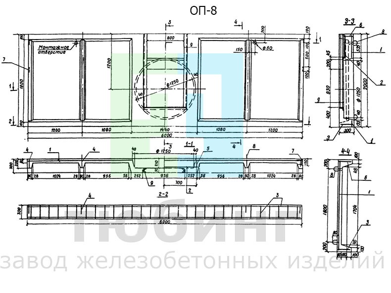 Оголовок портальный ОП-8 по серии 3.820-6, вып.I/80