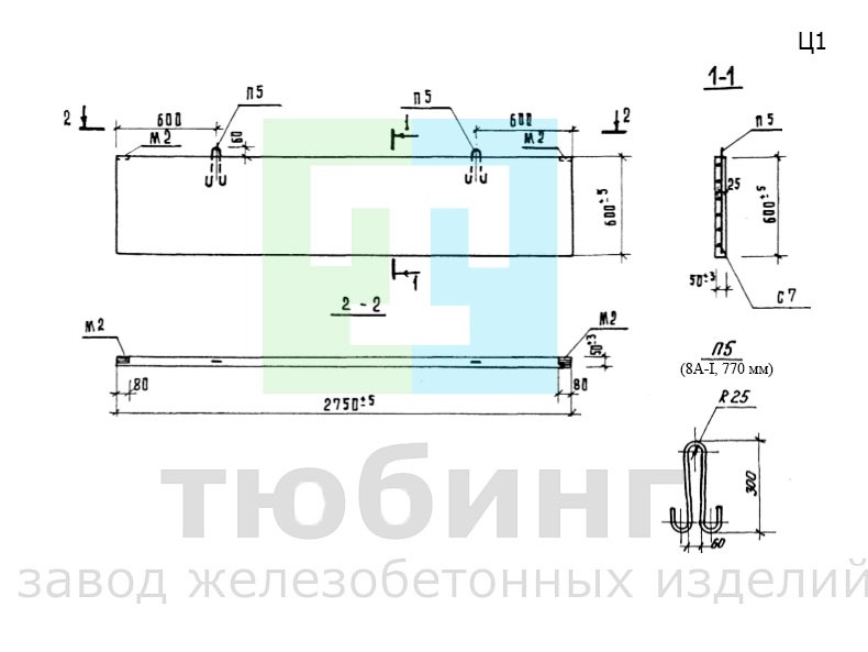 Цокольная панель железобетонная Ц1 по серии 3.017-1, вып.1