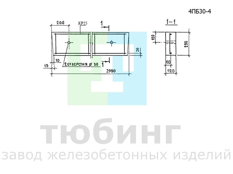 Перемычка брусковая 4ПБ30-4 по серии 1.038.1-1, вып.1