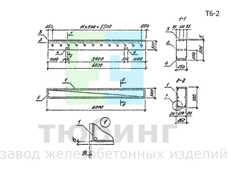 Траверса Т6-2 для одноярусных эстакад под технологические трубопроводы по серии 3.015-16.94, вып.2