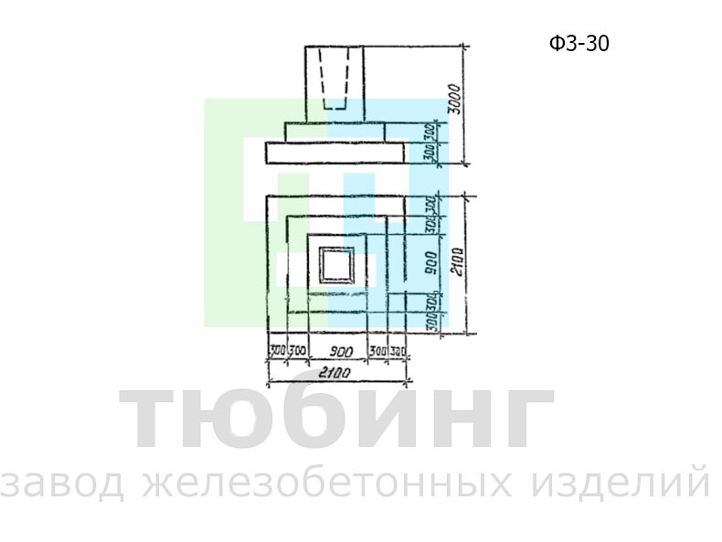 Фундамент Ф3-30 под конструкции эстакад и отдельно стоящих опор под технологические трубопроводы по серии 3.015.1-17.94, вып.1