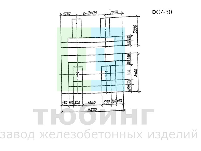 Фундамент ФС7-30 под конструкции эстакад и отдельно стоящих опор под технологические трубопроводы по серии 3.015.1-17.94, вып.1