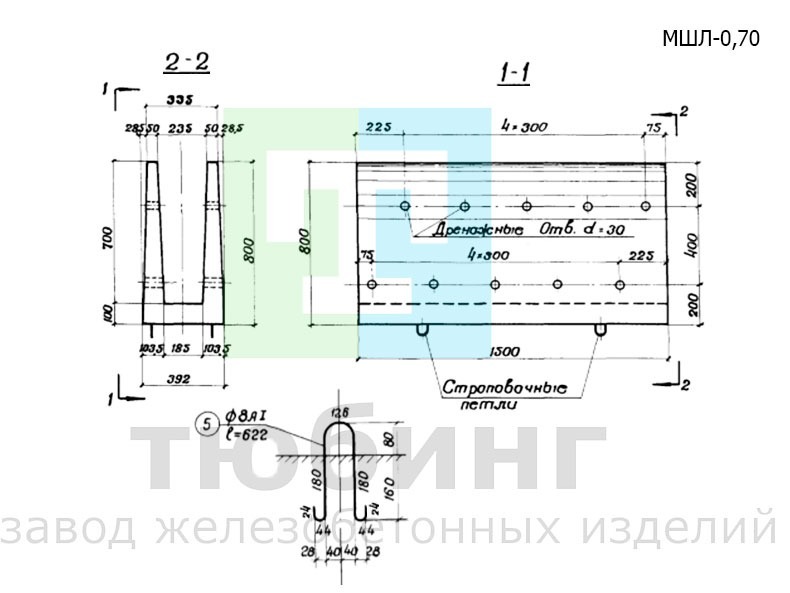 Блок междушпального лотка глубиной 0,70 м тип I по инв. №984 Блок междушпального лотка глубиной 0,70 м тип I по инв. №984
