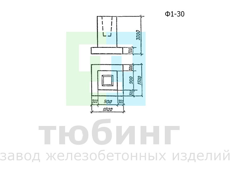 Фундамент Ф1-30 под конструкции эстакад и отдельно стоящих опор под технологические трубопроводы по серии 3.015.1-17.94, вып.1