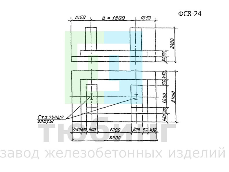 Фундамент ФС8-24 под конструкции эстакад и отдельно стоящих опор под технологические трубопроводы по серии 3.015.1-17.94, вып.1