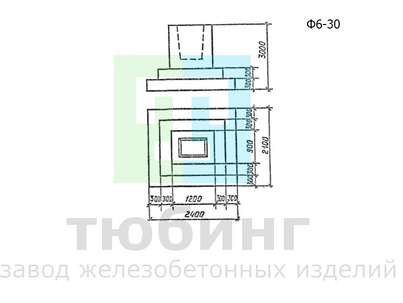 Фундамент Ф6-30 под конструкции эстакад и отдельно стоящих опор под технологические трубопроводы по серии 3.015.1-17.94, вып.1