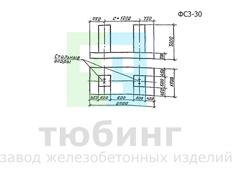 Фундамент ФС3-30 под конструкции эстакад и отдельно стоящих опор под технологические трубопроводы по серии 3.015.1-17.94, вып.1