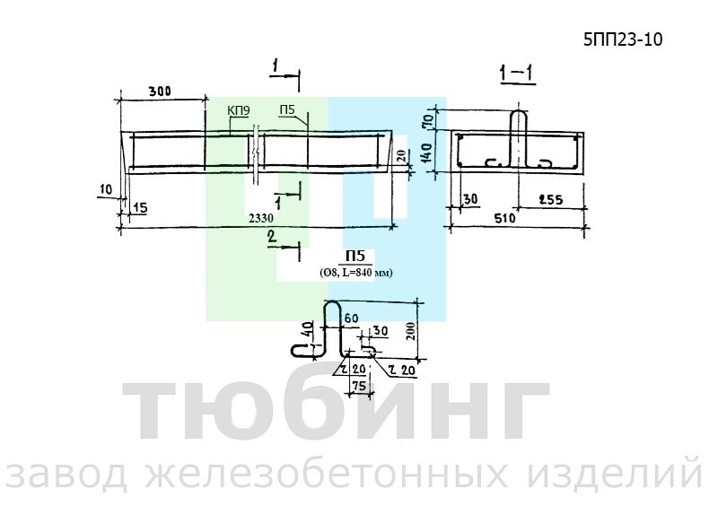 Перемычка плитная 5ПП23-10 по серии 1.038.1-1, вып.2