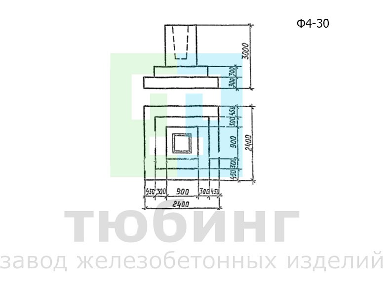 Фундамент Ф4-30 под конструкции эстакад и отдельно стоящих опор под технологические трубопроводы по серии 3.015.1-17.94, вып.1