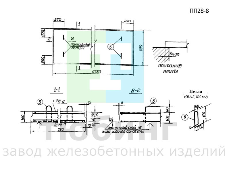 Плита плоская ПП28-8 по серии ИИ-03-02 альбом 15