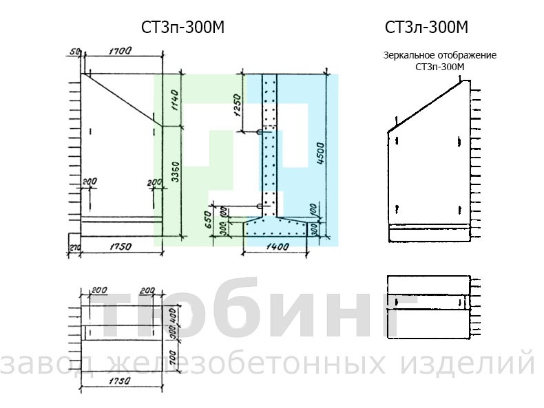 Стенка откосная СТ3пл-300М для особо суровых климатических условий по серии 3.501.1-177.93, вып.1-2