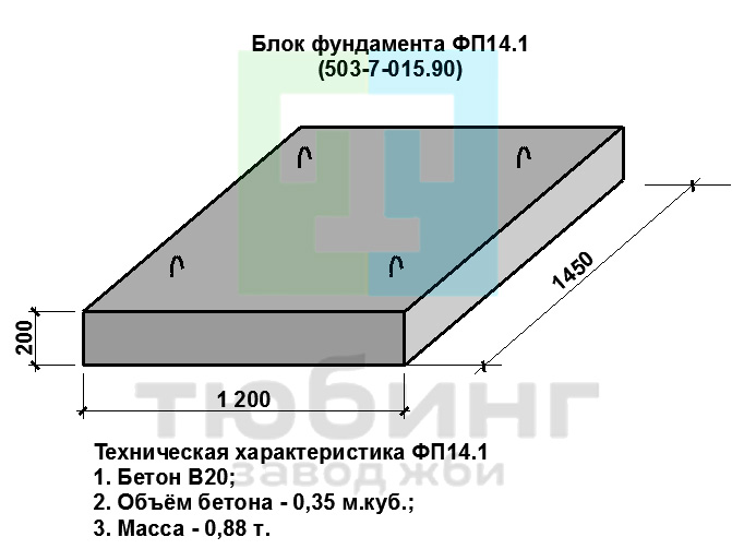 Фундаментная плита ФП14.1 по по ТПР 503-7-015.90, альбом 3 Фундаментная плита ФП14.1