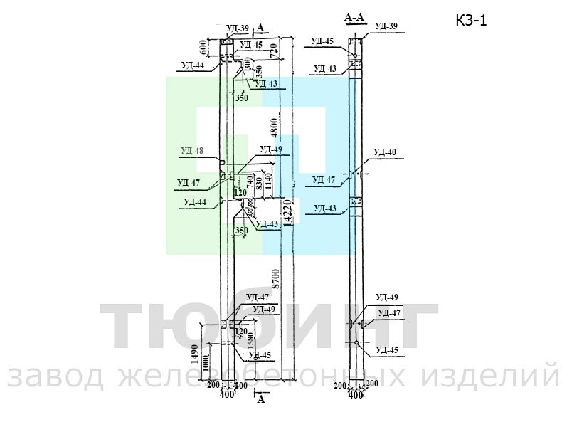 Железобетонная колонна К3-1 по серии 3.407-102, вып.1