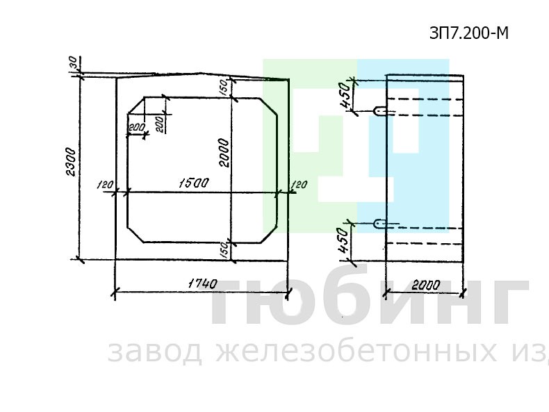 Звено ЗП7.200-М прямоугольных труб для особо суровых климатических условий по серии 3.501.1-177.93, вып.1-2