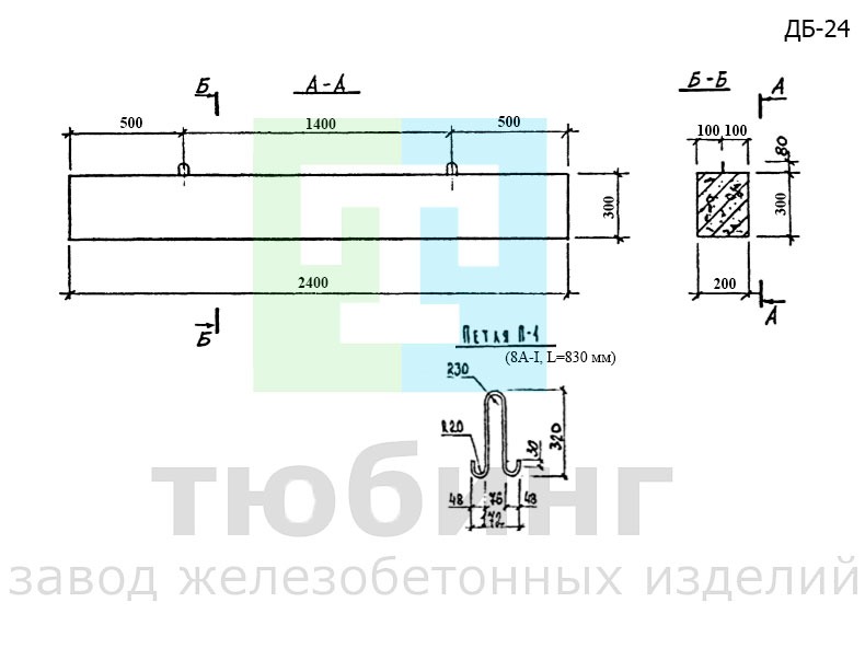 Железобетонная балка ДБ-24 по альбому ПС-192