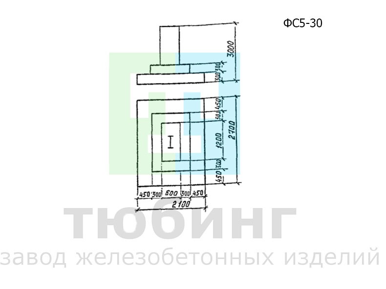 Фундамент ФС5-30 под конструкции эстакад и отдельно стоящих опор под технологические трубопроводы по серии 3.015.1-17.94, вып.1