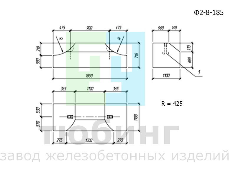 Блок фундамента Ф2-8-185 по серии 3.501.3-187.10