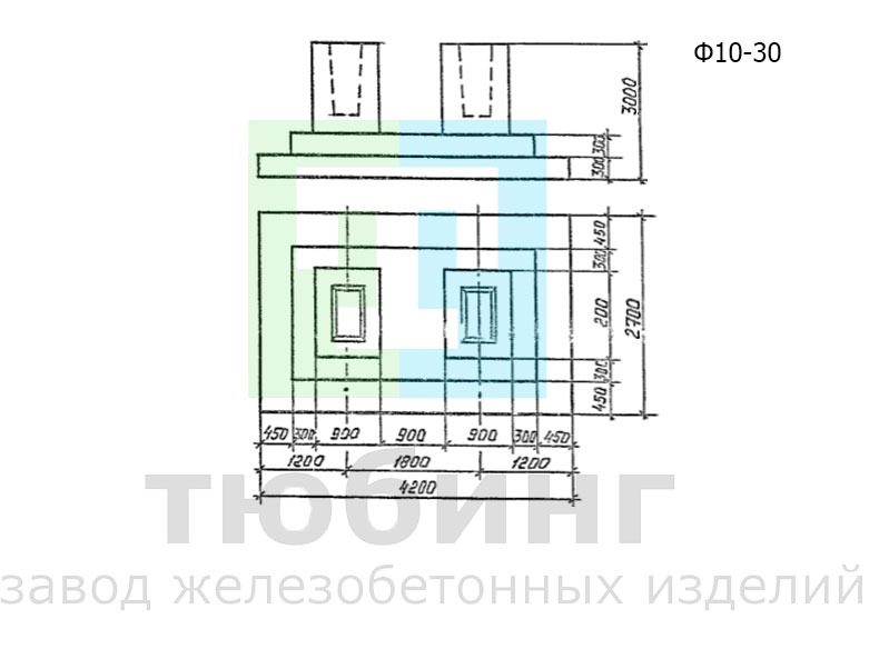 Фундамент Ф10-30 под конструкции эстакад и отдельно стоящих опор под технологические трубопроводы по серии 3.015.1-17.94, вып.1