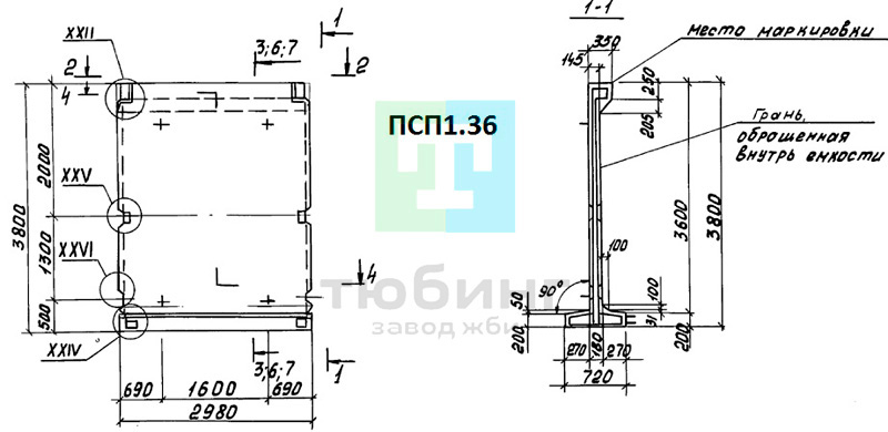 Панель стеновая балочная ПСП1.36-Б5-Ш3