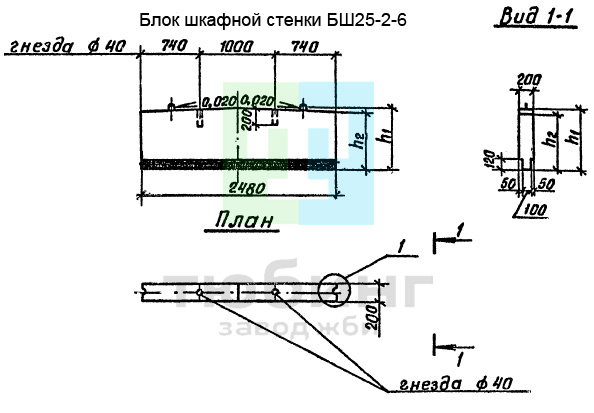 Блок шкафной стенки БШ25-2-6 по серии 3.503.1-79 вып.2