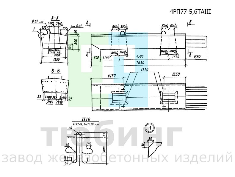 Блок ригеля 4РП77-5,6ТAIII по серии 3.503.1-100, вып.3