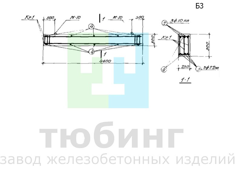 Железобетонная балка Б3 по серии ИС-01-04, вып.23 Железобетонная балка Б1 по серии ИС-01-04, вып.23