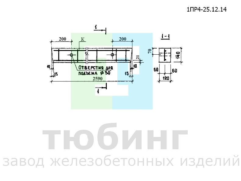 Перемычка брусковая 1ПР4-25.12.14 по серии 1.138-10, вып.1