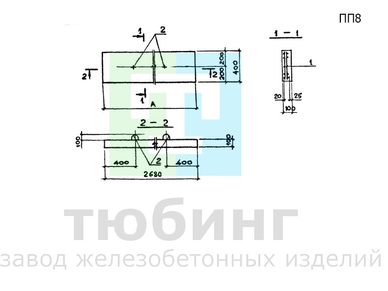Плоская подкладка ПП8 под стыки сборных железобетонных элементов каналов по серии 3.006.1-2.87, вып.2