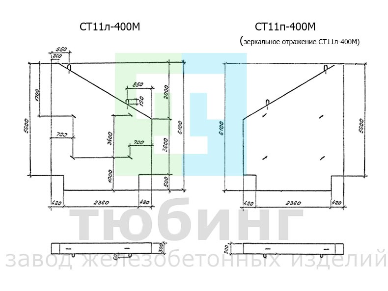 Стенка откосная СТ11п.л-400М по серии 3.501.1-179.94, вып.1-1