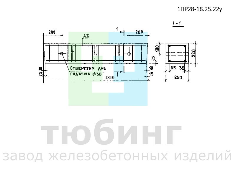Перемычка брусковая усиленная 1ПР28-18.25.22у по серии 1.138-10, вып.1