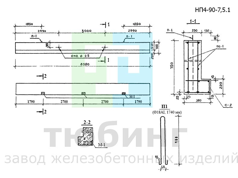 Прогон железобетонный НП4-90-7,5.1 по серии 1.225-1